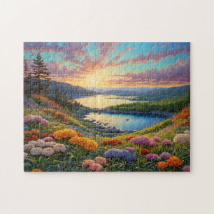 Colorful Mountain Lake Flowers Art Jigsaw Puzzle