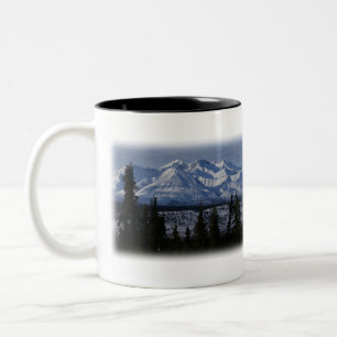 colorful mountain snow scene Two-Tone coffee mug