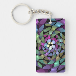 Colorful Movements Abstract Striking Fractal Art Keychain