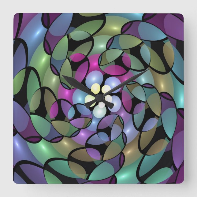 Colorful Movements Abstract Trippy Fractal Art Square Wall Clock (Front)