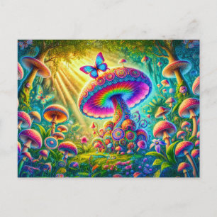 Colorful Mushroom World Psychedelic Fantasy Art Postcard