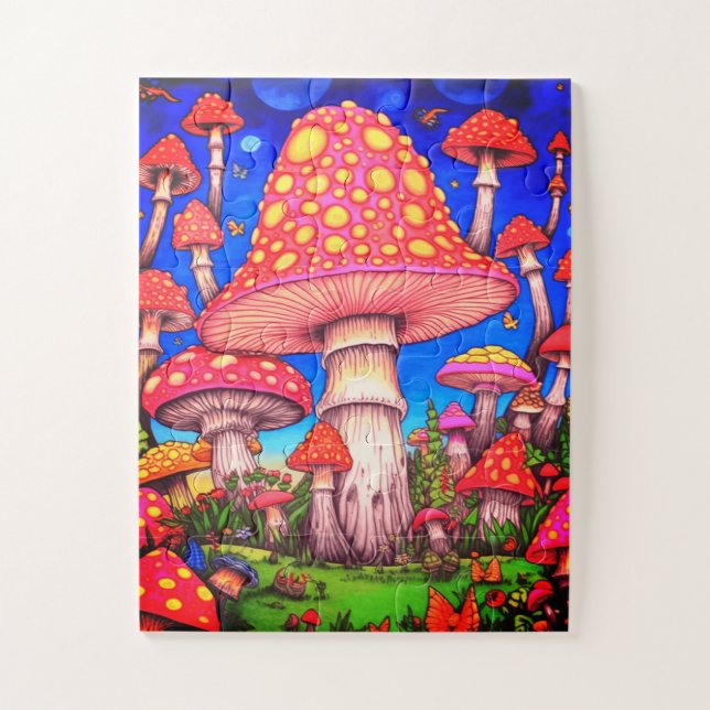 Colorful Mushrooms 30 Large Pieces on a  Jigsaw Puzzle (Vertical)