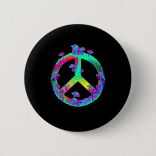 Colorful Mushrooms Goblincore Peace Sign Tie Dye R 2 Inch Round Button