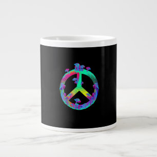 Colorful Mushrooms Goblincore Peace Sign Tie Dye R Large Coffee Mug