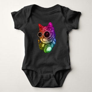 Colorful Music Cat Headphones Raver Animal Baby Bodysuit