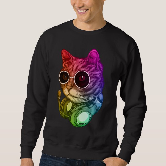 Colorful Music Cat Headphones Raver Animal Sweatshirt (Front)