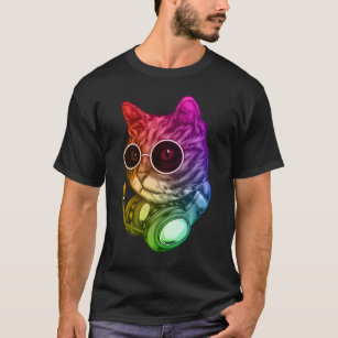 Colorful Music Cat Headphones Raver Animal T-Shirt