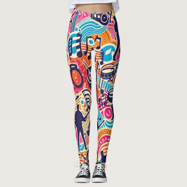 Colorful music festival pattern leggings (Front)