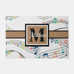 Colorful Music note Musician Monogram   Doormat