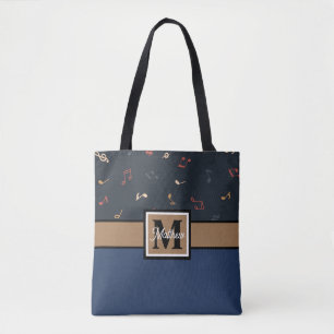 Colorful Music note Musician Monogram  Tote Bag