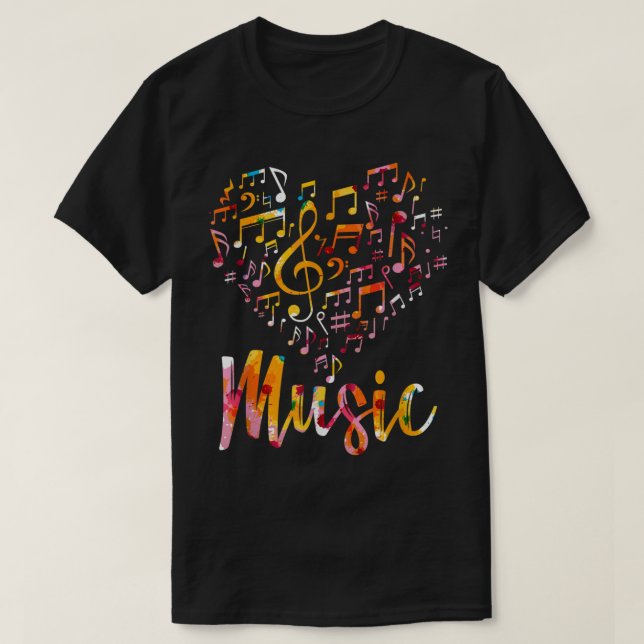 Colorful Music Notes Heart Design T-Shirt (Design Front)