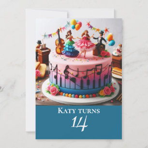 COLORFUL MUSIC THEMED BIRTHDAY CAKE PARTY INVITATION