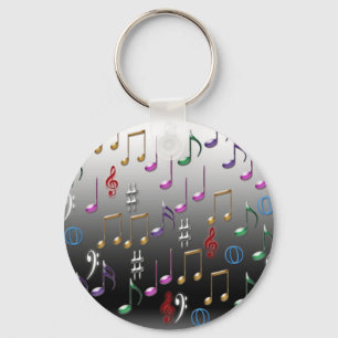 Colorful musical notes on grey background keychain