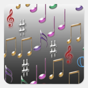 Colorful musical notes on grey background square sticker