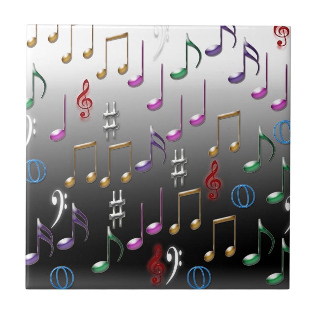Colorful musical notes on grey background tile (Front)