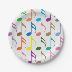 Colorful musical notes pattern paper plate