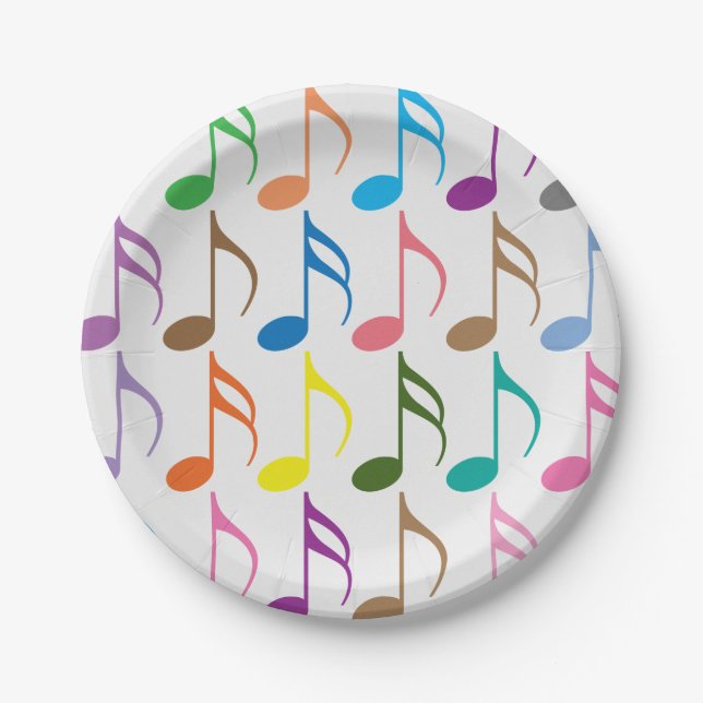 Colorful musical notes pattern paper plate (Front)