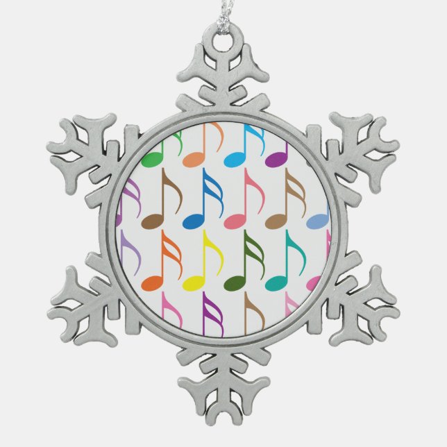 Colorful musical notes pattern snowflake pewter christmas ornament (Front)