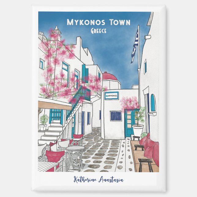 Colorful Mykonos Greece Personalized Souvenir  Magnet (Front)