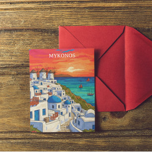 Colorful Mykonos Greece Windmills Vintage Travel  Postcard