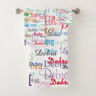 Colorful Name Pattern on White Bath Towel Set