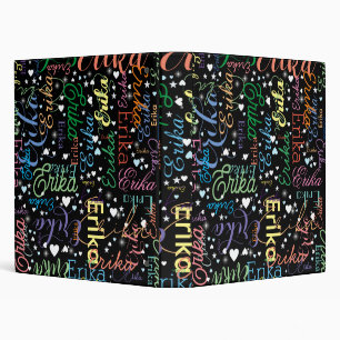 Colorful Names Cute Hearts with Stars BLACK Binder