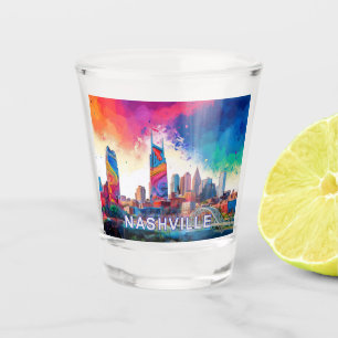 Colorful Nashville Skyline Abstract Art Shot Glass
