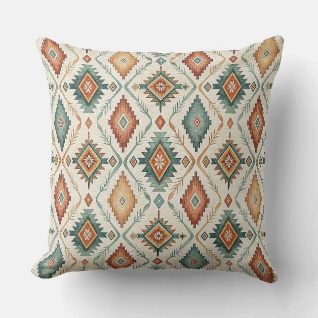 Colorful Native American Navajo Throw Pillow (Front)