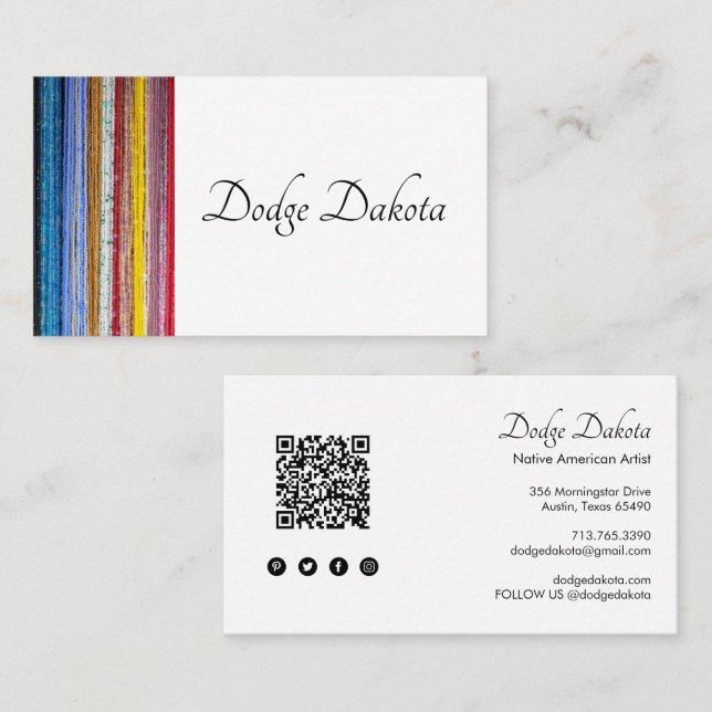 Colorful Native American Stripes Custom QR Code Business Card (Front/Back)
