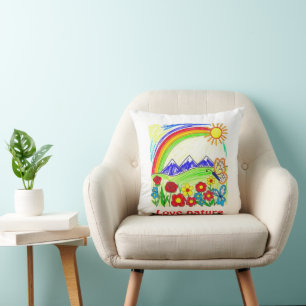 Colorful Nature Drawing for Nature Lovers Throw Pillow