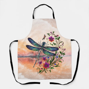 Colorful Nature Vibrant Dragonfly Floral Art Apron