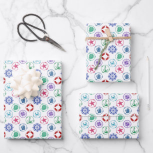 Colorful Nautical Pattern Wrapping Paper Sheet