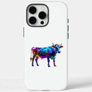 Colorful Neon Cow Art – Vibrant Glowing Cow iPhone 16 Pro Max Case