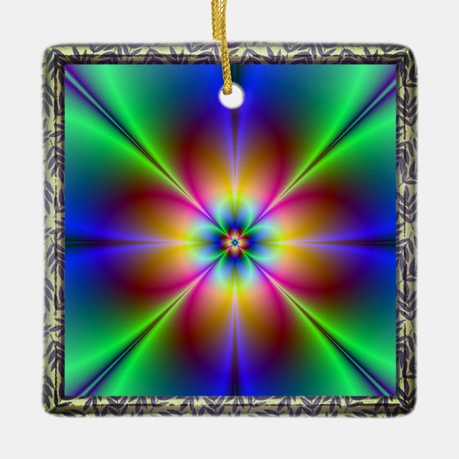 Colorful Neon Daisy Ceramic Ornament (Front)