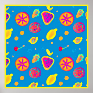 Colorful Neon Fruits Pattern Symphony Poster