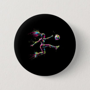 Colorful Neon Girl Soccer Art Splash Sport Design  2 Inch Round Button