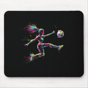 Colorful Neon Girl Soccer Art Splash Sport Design Mouse Pad