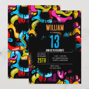Colorful Neon Graffiti Hip Hop Street Art Birthday Invitation