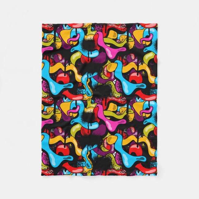Colorful Neon Graffiti Hip Hop Street Art Fleece Blanket (Front)