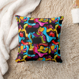 Colorful Neon Graffiti Hip Hop Street Art Throw Pillow