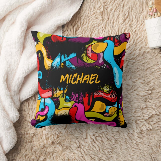 Colorful Neon Graffiti Hip Hop Street Art Throw Pillow (Blanket)
