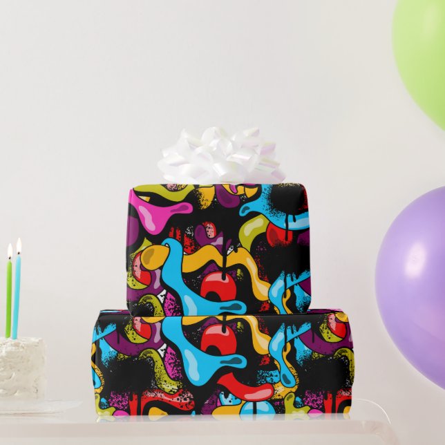 Colorful Neon Graffiti Hip Hop Street Art Wrapping Paper (Party Gifts)