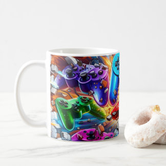 Colorful Neon Joysticks Pattern Coffee Mug
