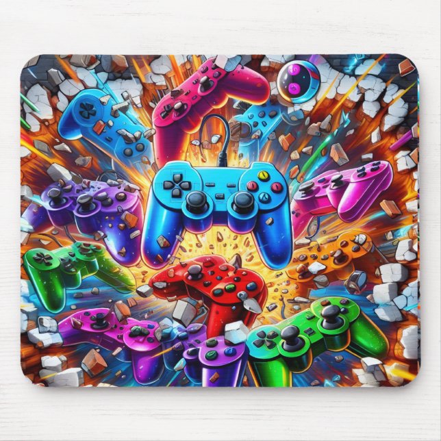 Colorful Neon Joysticks Pattern Mouse Pad (Front)