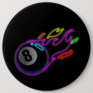 Colorful Neon Lights Eight Ball Billiards Pool 6 Inch Round Button