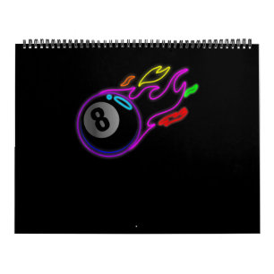 Colorful Neon Lights Eight Ball Billiards Pool Calendar