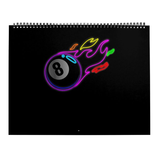 Colorful Neon Lights Eight Ball Billiards Pool Calendar (Cover)