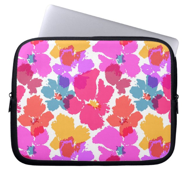 Colorful Neon Modern Flower Pattern Laptop Sleeve (Front)