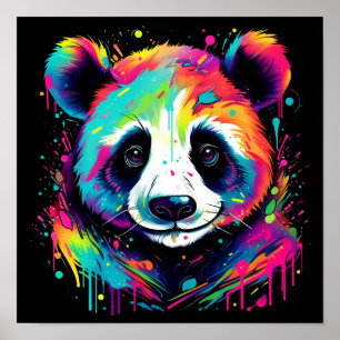 colorful neon panda bear digital art print, poster