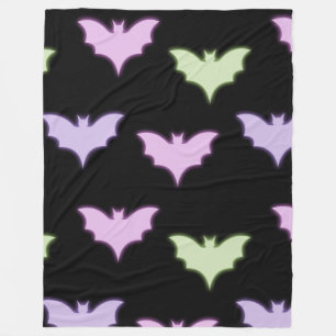 Colorful Neon Pink Purple Green Bats Halloween   Fleece Blanket
